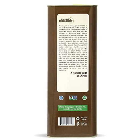 Chekko Cold Pressed Virgin Sesame (Gingelly) Oil | 100% Natural, Pure & Wood Pressed (5L) for Cooking, Haircare, Seasoning, Oil Massage and Oil Pulling