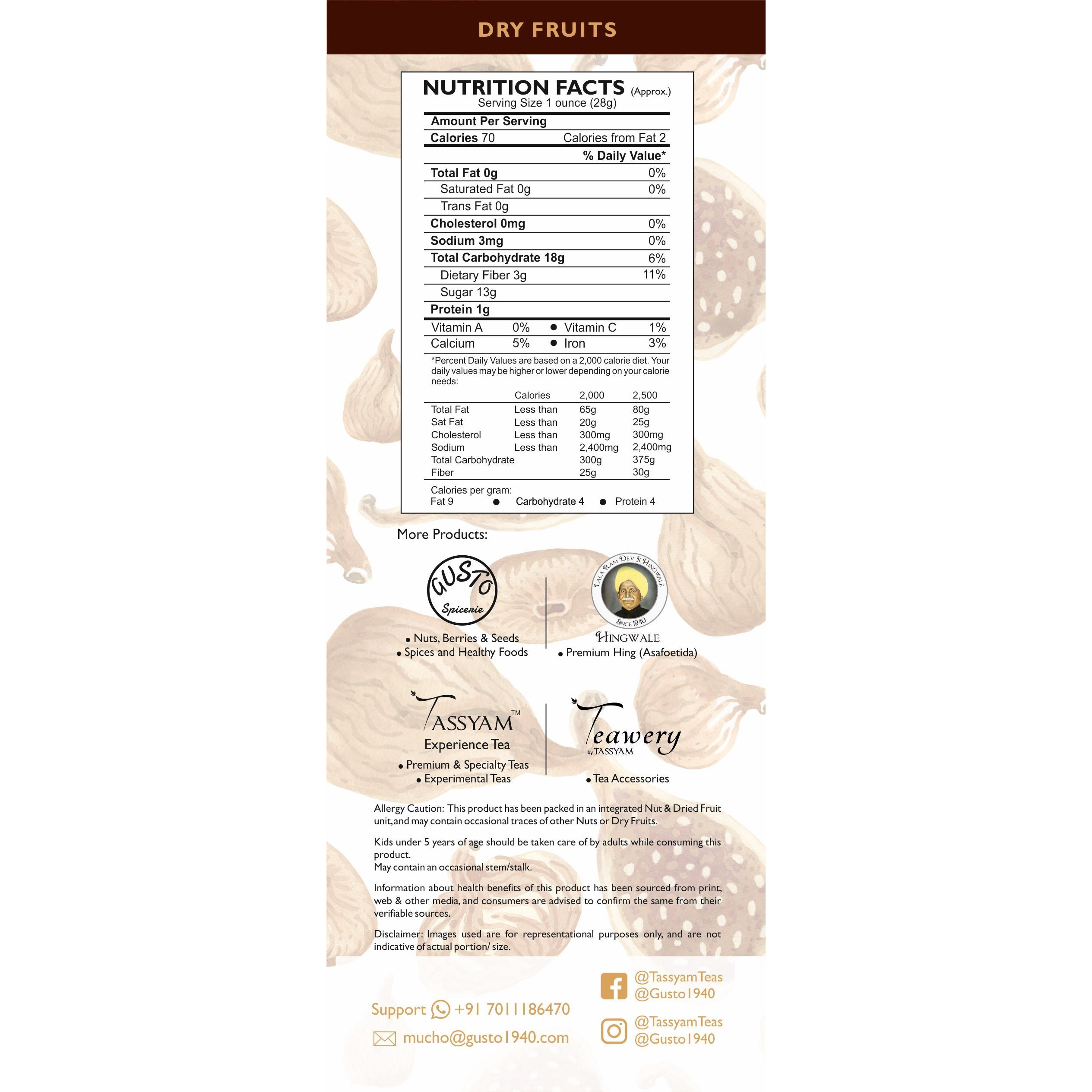 Tassyam Premium Dried Figs 200g Anjeer | Healthy Dry Fruits Luxury Box