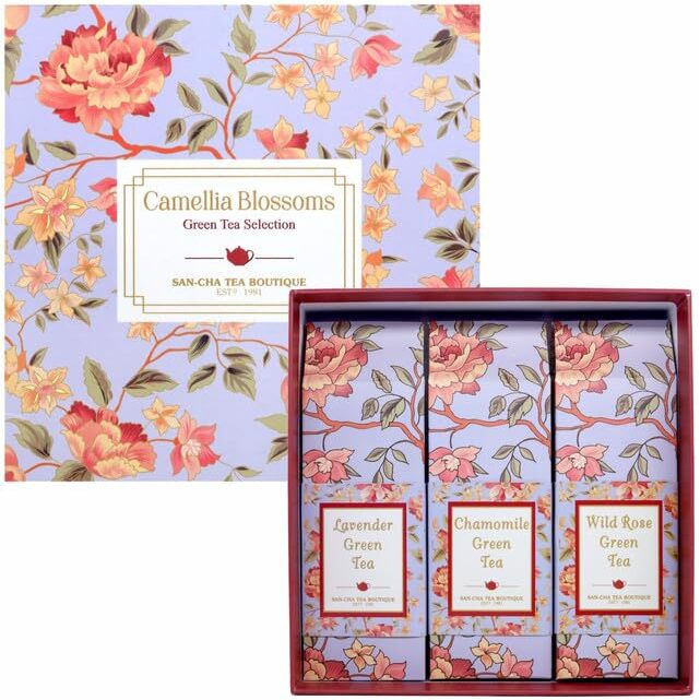 SAN-CHA Tea Boutique| Camellia Blossom Gift Tea Selection| Lavender, Wild Rose & Chamomile Green Tea (450Cups+)| Loose Leaf Tea, Tea Assortment| Tea Variety Pack| Tea Sampler, 50 Gm