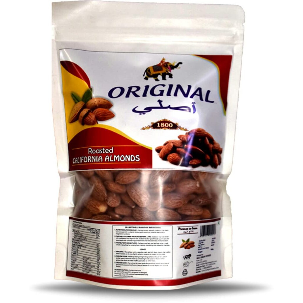 Original Roasted California Almonds 250gm | Lightly Salted Roasted Almonds | Crunchy, Dry Roasted, Zero Oil, Non Fried | Big Sized Roasted California Almond Nuts Original 1800 (Label)