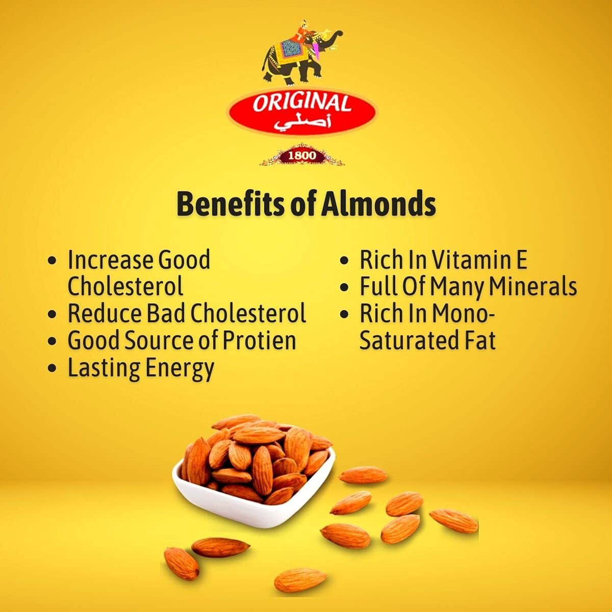 Original Roasted California Almonds 250gm | Lightly Salted Roasted Almonds | Crunchy, Dry Roasted, Zero Oil, Non Fried | Big Sized Roasted California Almond Nuts Original 1800 (Label)