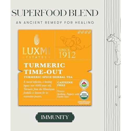 LUXMI Estates Turmeric Time-Out Herbal Loose Tea - 100 Gm Pack | Certified Usda Organic Herbal Tea | Cardamom, Black Pepper Blend | Supports Healthy Inflammation Response | 50 Cups