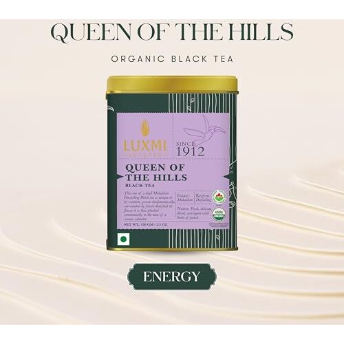 LUXMI Estates Queens Black Tea Blend 100Gm Loose Leaves Pack | Queen Of The Hills | Certified Organic Black Tea | Kosher, Gluten Free | No Additives | 50 Cups