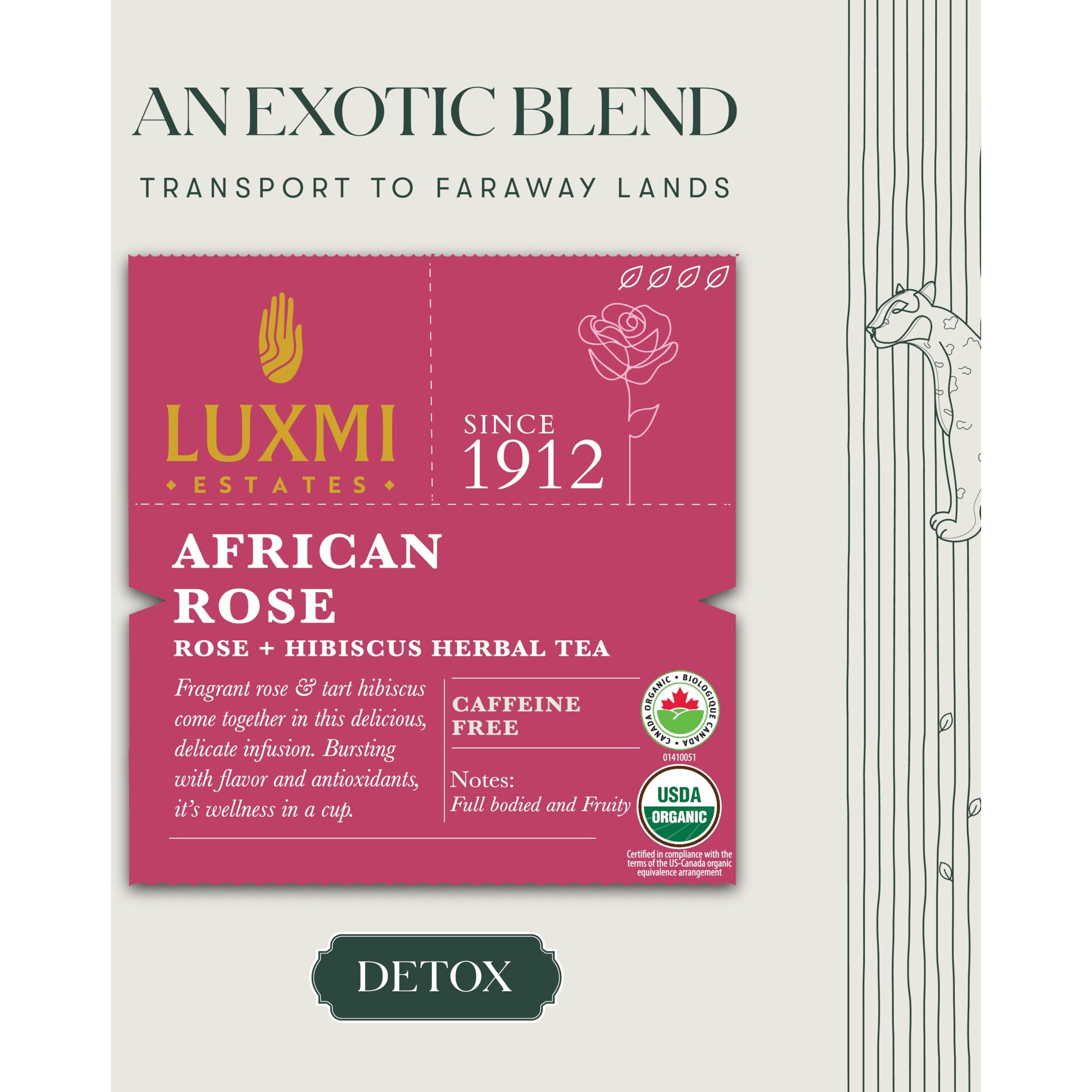 LUXMI Estates African Rose Herbal Tea 50 Tea Bags (100 Gm) Pack |Certified Organic Tea|Hibiscus,Roses|Decaffeinated|Flavourful|100% Natural |50 Cups Bulk Pack