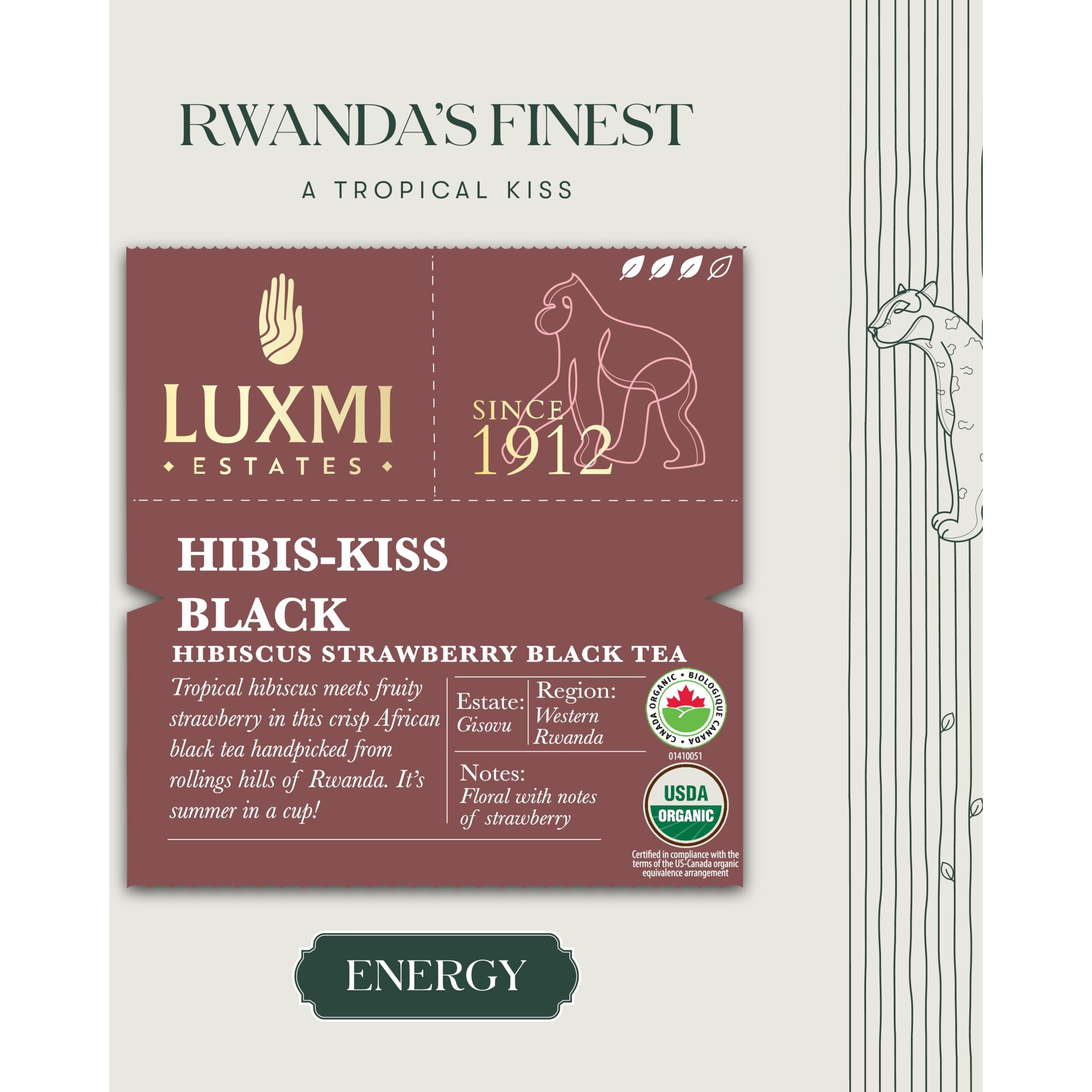 Luxmi Estates Hibiscus Black Tea 50 Tea Bags (100gm)| USDA Certified Organic Hibiscus Strawberry Black Tea|Lemongrass, Spearmint|Herbal| 50 Cups Bulk Pack