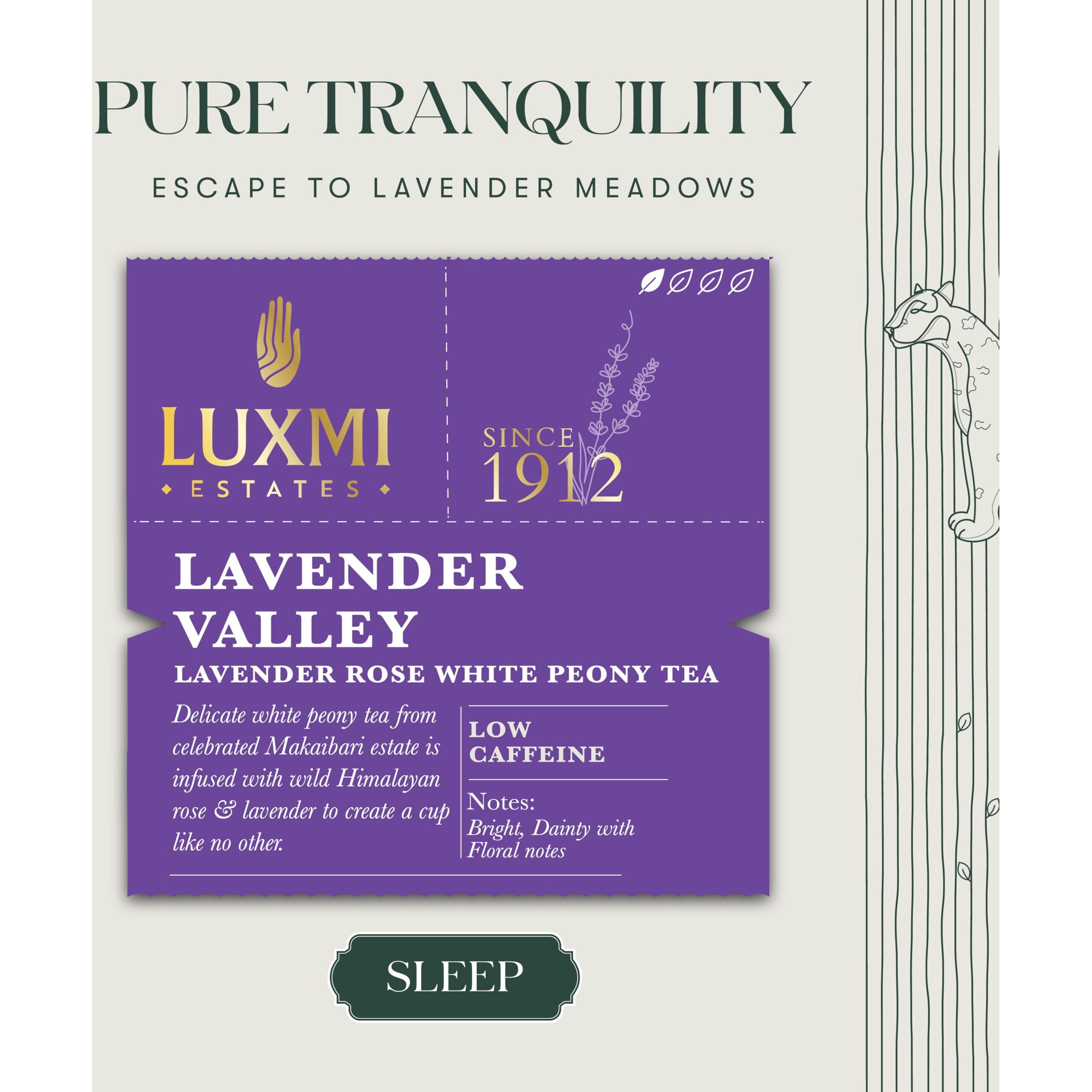 LUXMI Estates Lavender Valley White Tea 50 Tea Bags (100 Gm) Pack | Certified Organic White Tea Bulk Pack