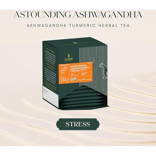 LUXMI Estates Astounding Ashwagandha Root Tea 15 Tea Bags (30Gm) Pack | Certified Usda Organic Herbal Eco-Conscious Tea Bags For Stress Support | With Turmeric, Ginger, Lemongrass & More