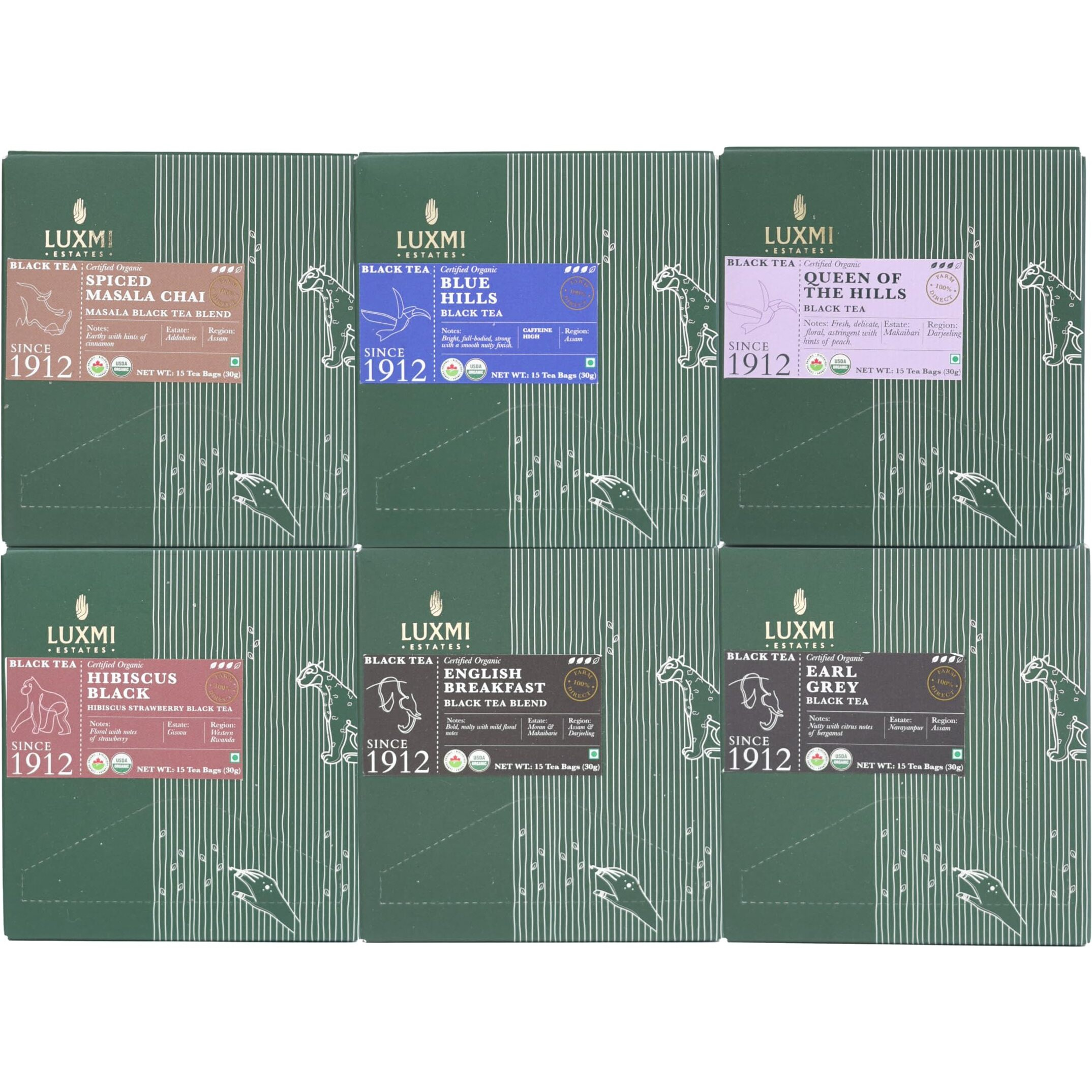 LUXMI Estates Black Tea Assortment Pack. A Pack Of 6, 621 Grams