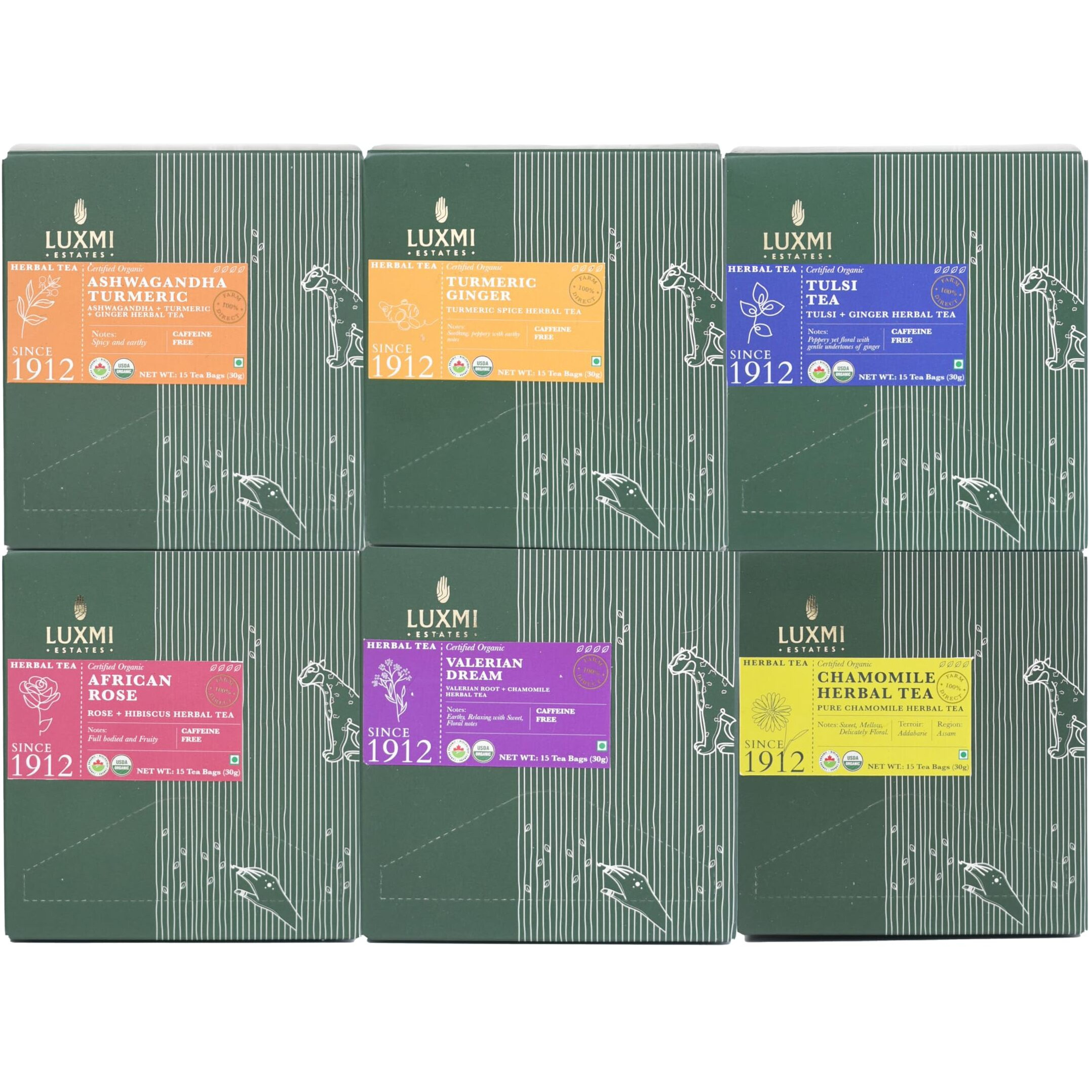 LUXMI Estates Herbal Tea Assortment Gift Pack. A Pack Of 6, 608 Gram