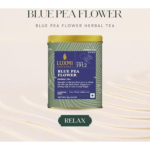 Luxmi Estates Blue Pea Flower Herbal Tea 25 gm Tin Caddy | USDA Certified Organic Herbal Tea | Caffeine-Free | Single Ingredient