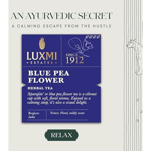 Luxmi Estates Blue Pea Flower Herbal Tea 25 gm Tin Caddy | USDA Certified Organic Herbal Tea | Caffeine-Free | Single Ingredient