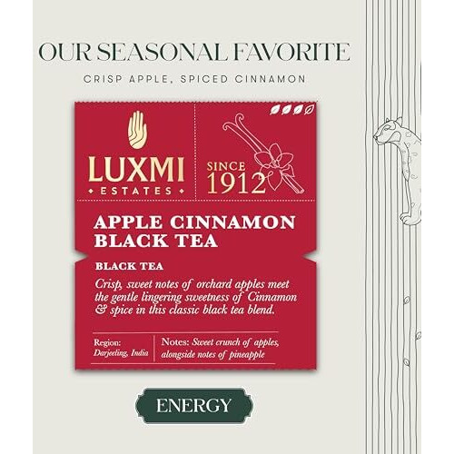 LUXMI Estates Apple Cinnamon Black Tea 50 Tea Bags (100 Gram) Pack | Usda Certified Premium Black Tea | Anti-Oxidants, Immunity Booster | 50 Cups Bulk Pack
