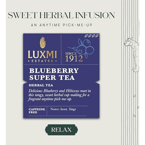 LUXMI Estates Blueberry Super Tea 100 Gram Tin Caddy|Certified Organic Tea|Caffeine-Free|50 Cups, Hibiscus