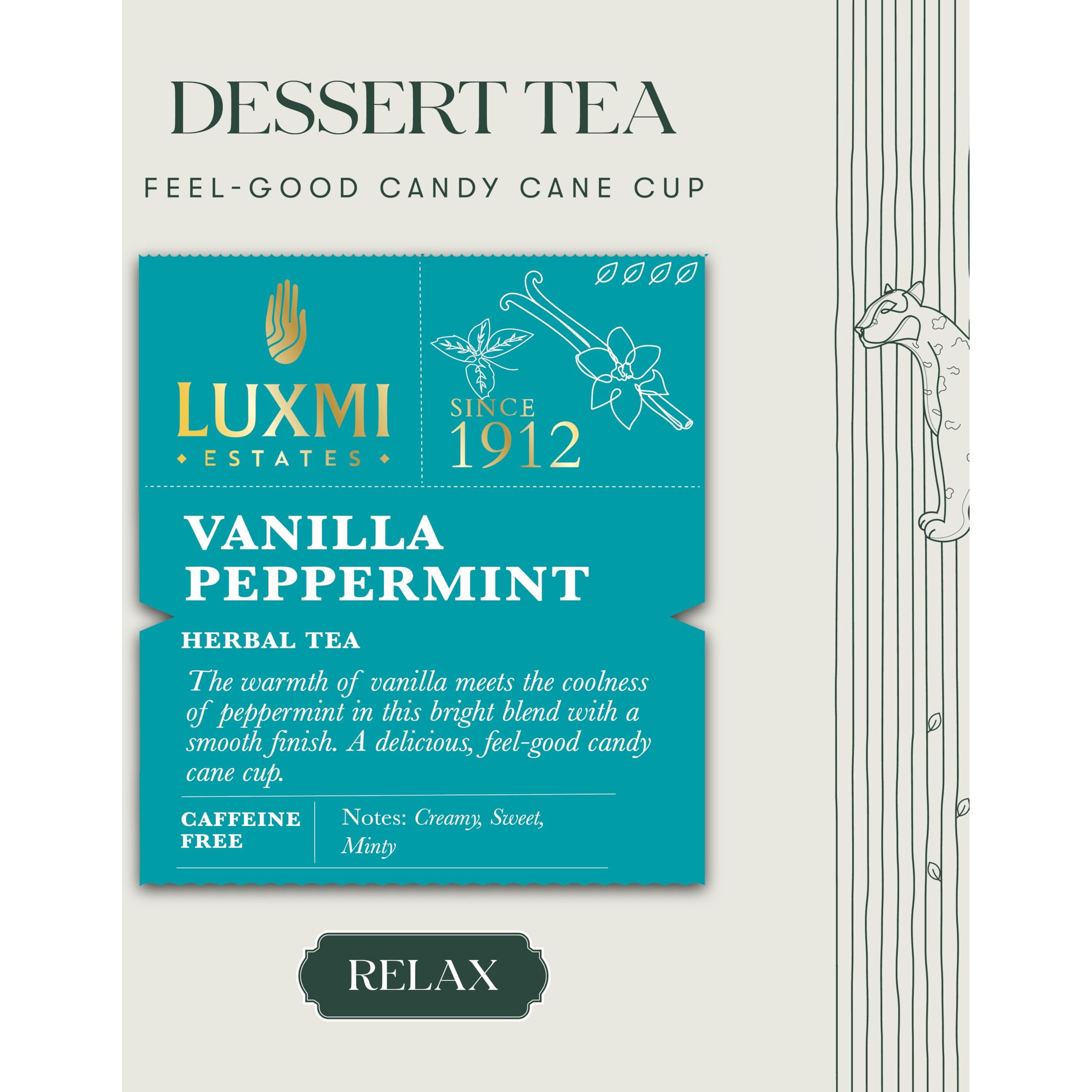 LUXMI Estates Vanilla Peppermint Herbal Tea 25Gm Tin Caddy | Usda Certified Organic Herbal Tea Loose Leaves | Caffeine-Free | 12 Cups