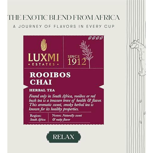 LUXMI Estates Rooibos Chai Herbal Tea 50 Tea Bags (100 Gram) Pack | Certified Organic Tea | Caffeine-Free | 50 Cups Bulk Pack