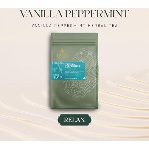 Luxmi Estates Vanilla Peppermint Herbal Tea 50 Tea Bags - 1g each (50g) Pack | USDA Certified Organic Herbal Tea | Caffeine-Free | 50 Cups Bulk Pack
