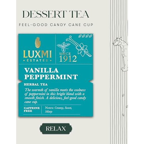 Luxmi Estates Vanilla Peppermint Herbal Tea 50 Tea Bags - 1g each (50g) Pack | USDA Certified Organic Herbal Tea | Caffeine-Free | 50 Cups Bulk Pack
