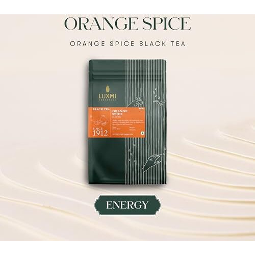 LUXMI Estates Orange Spice Black Tea 50 Tea Bags (100 gram) Pack | Certified Organic Black Tea | Smooth, Flavorful, Robust, Caffeinated | Darjeeling Tea From India | 50 Cups Bulk Pack