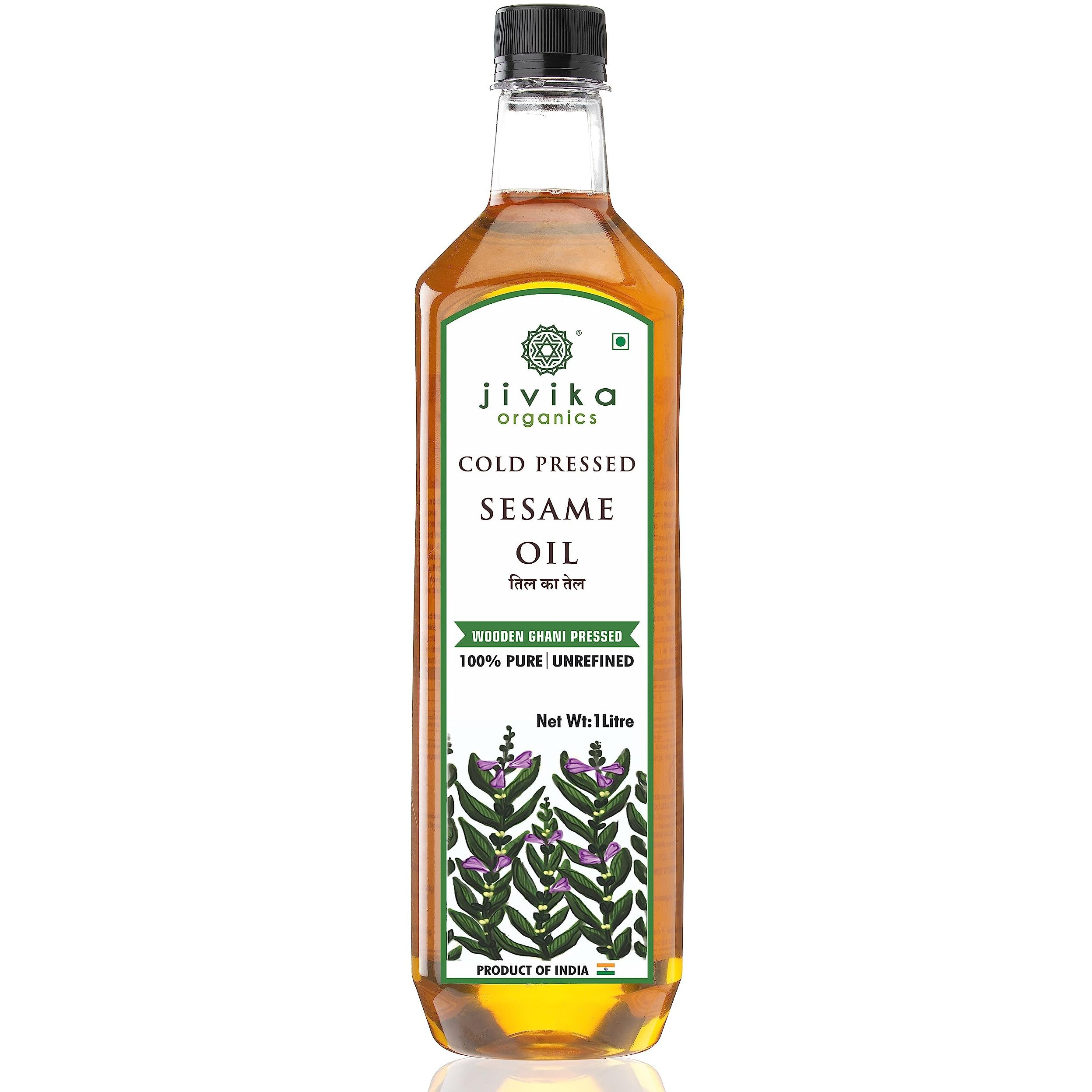 Jivika Cold Pressed Sesame Oil 1 Litre | Unrefined | Kolhu/Kacchi Ghani/Chekku | Natural | Chemical-Free | Cold Pressed Sesame Oil for Cooking | A1 Grade Sesame Seeds | Rich Aroma & Flavour