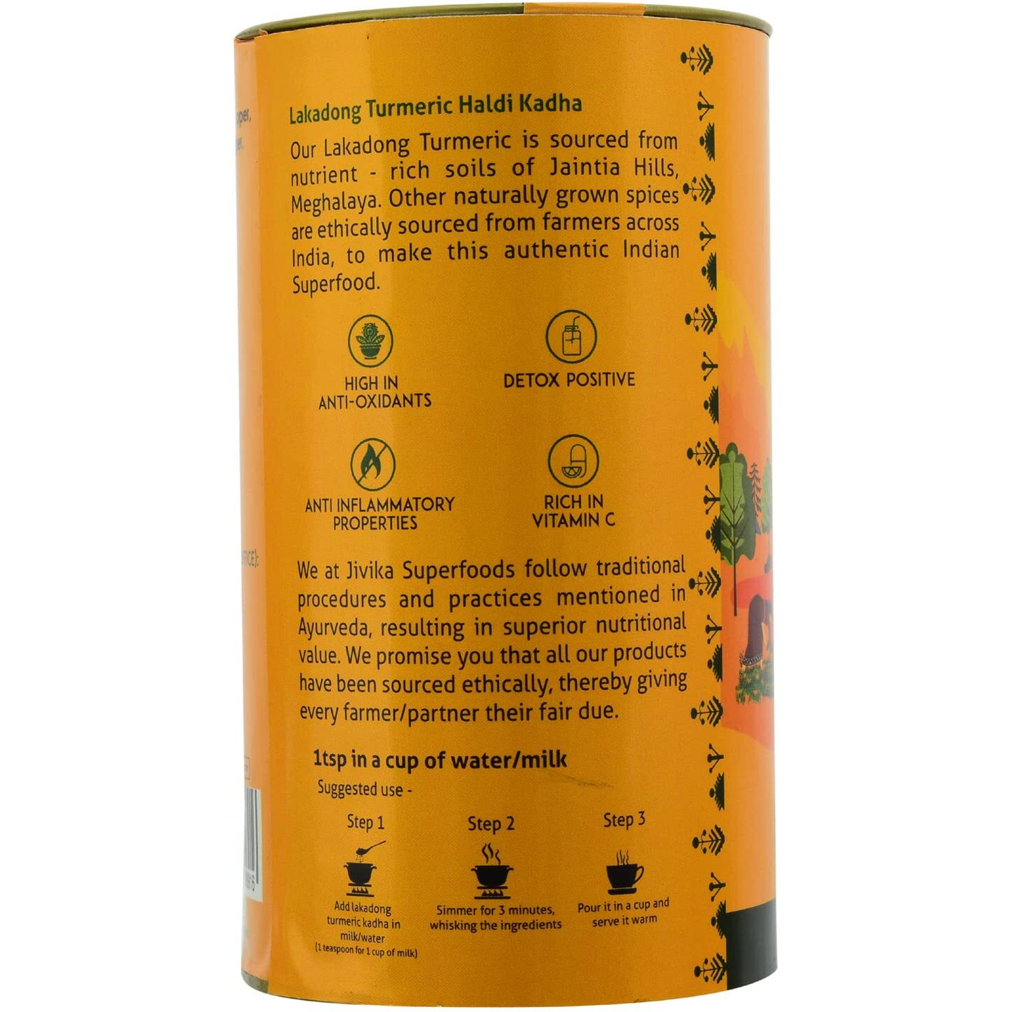 JIVIKA NATURALS Lakadong Turmeric | Latte, Kadha, Haldi Kadha, Turmeric Latte, Spice Mix, Turmeric Milk | Vegan, Herbal, Immunity, Non-GMO, Ayurveda, Superfoods, Pack of 1 (100 gm)