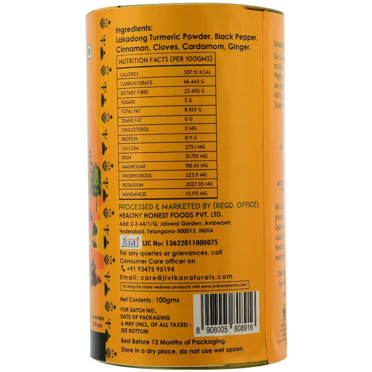 JIVIKA NATURALS Lakadong Turmeric | Latte, Kadha, Haldi Kadha, Turmeric Latte, Spice Mix, Turmeric Milk | Vegan, Herbal, Immunity, Non-GMO, Ayurveda, Superfoods, Pack of 1 (100 gm)