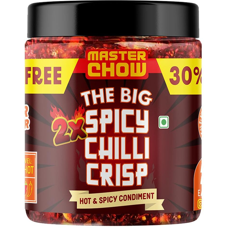 MasterChow 2X Chilli Leaves Garlic Crisp (450Gms) - 30% Extra | Extra Hot - Extra Big |Made With Sichuan Peppercorns, Crunchy Garlic & Red Chillies