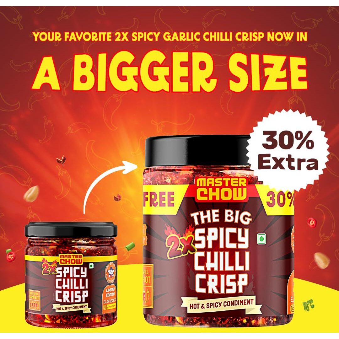 MasterChow 2X Chilli Leaves Garlic Crisp (450Gms) - 30% Extra | Extra Hot - Extra Big |Made With Sichuan Peppercorns, Crunchy Garlic & Red Chillies