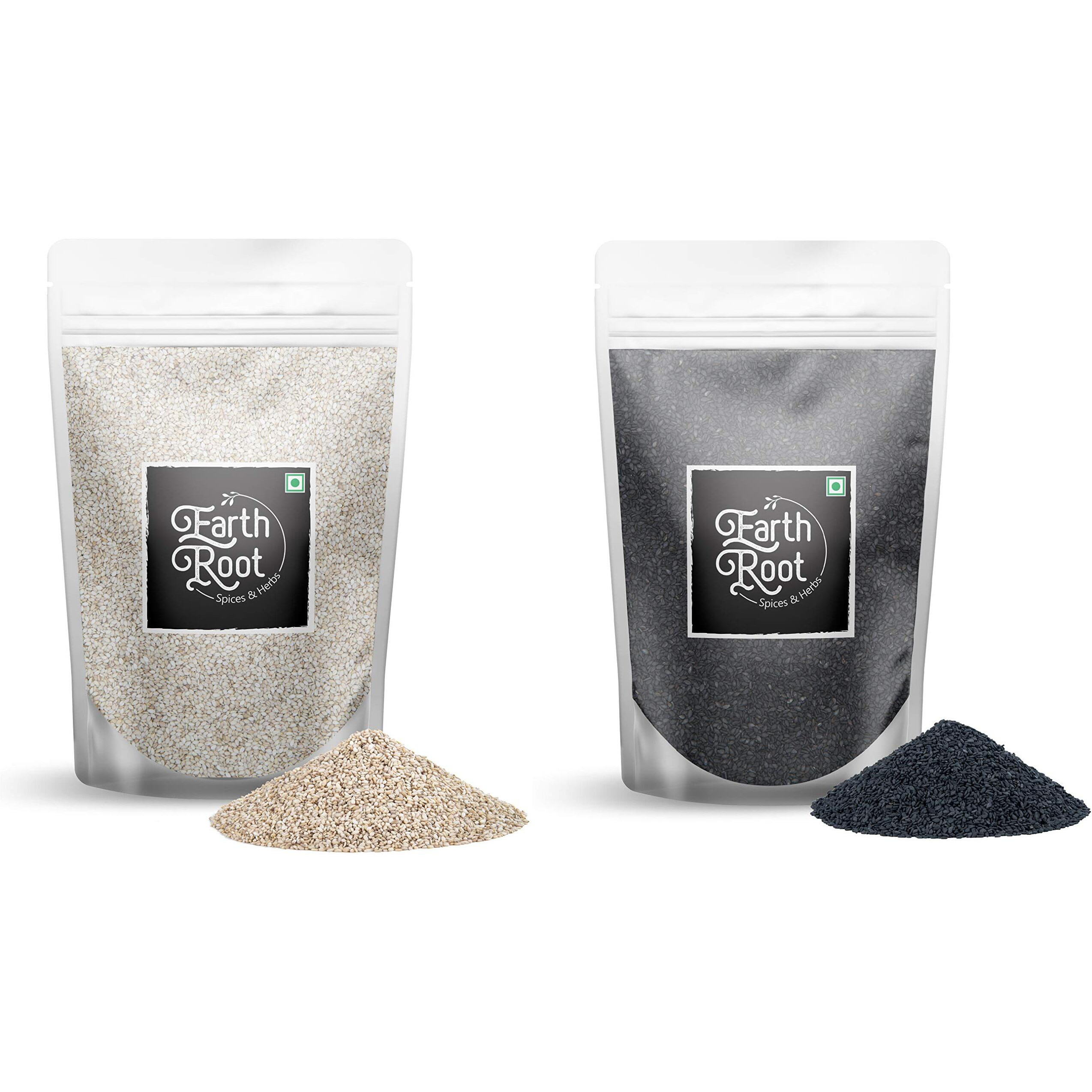 EarthRoot Pack of 2 | Natural White Sesame Seed(White Til) - 200g | Black Sesame Seed(Kala Til) - 200g | No Artificial Colours and preservatives