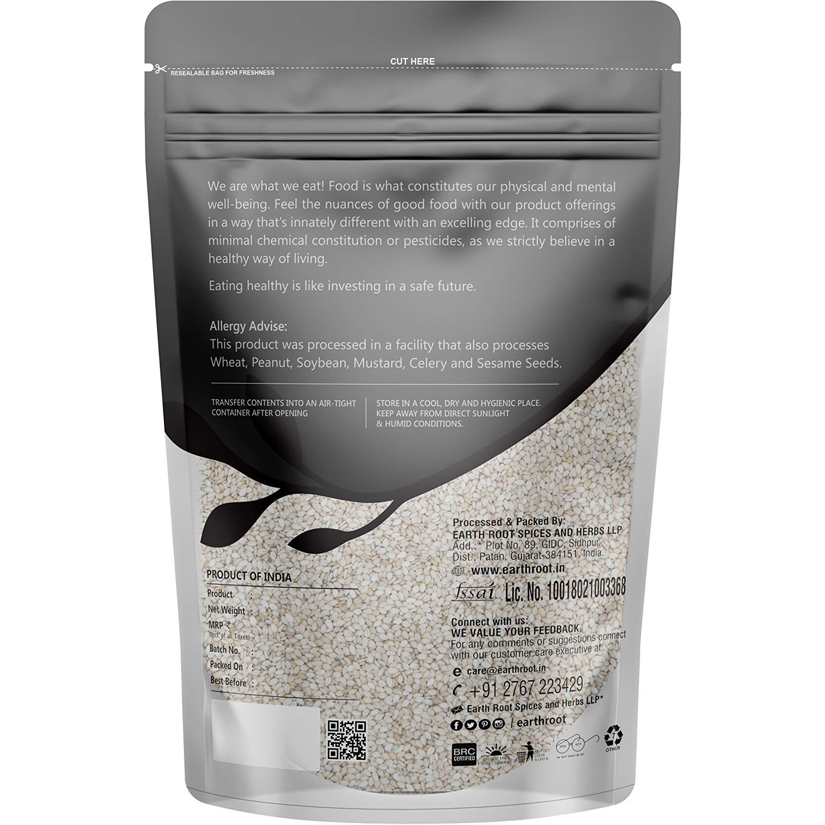 EarthRoot Pack of 2 | Natural White Sesame Seed(White Til) - 200g | Black Sesame Seed(Kala Til) - 200g | No Artificial Colours and preservatives
