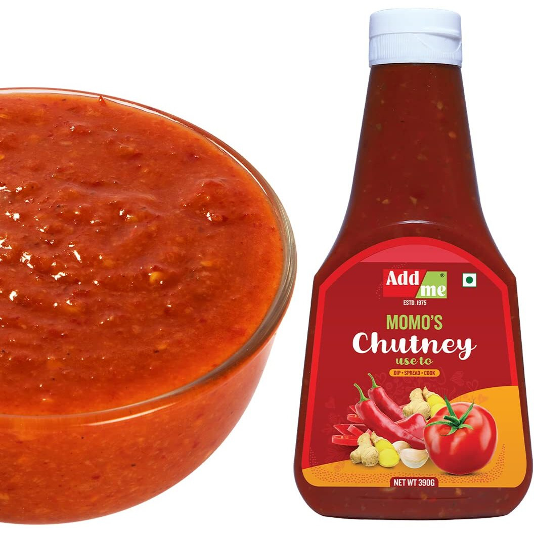 Add me Homemade Momos Chutney Spicy Schezwan Red Chilli Garlic Tomato Sauce Chatni 390 grams Squeeze Bottle