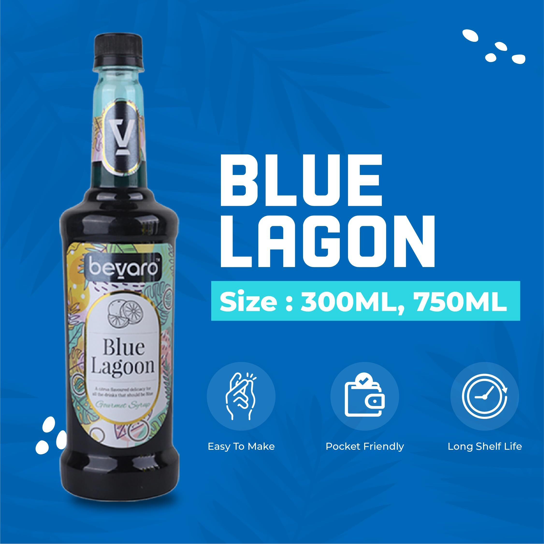 BEVARO Blue Lagoon Syrup, 750 ml Refreshing Gourmet Syrup for Cocktails, Mocktails, Mixers, Ice crushers And other Beverages