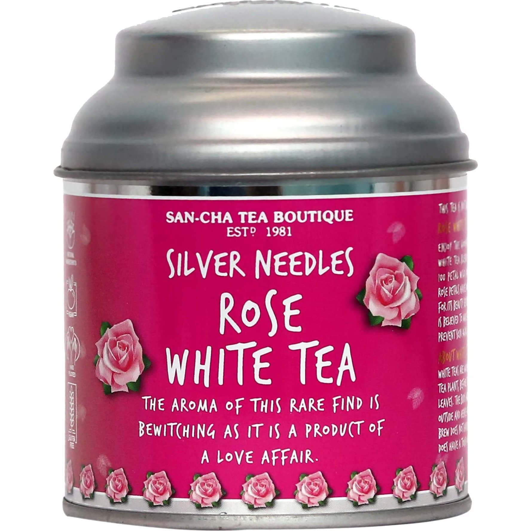 SAN-CHA Tea Boutique Rose White Tea (25X3 Cups), Pure Tea Buds Blended With Real Rose Petals, Worlds Healthiest Tea, Silver Needles White Tea, 25 Milligram