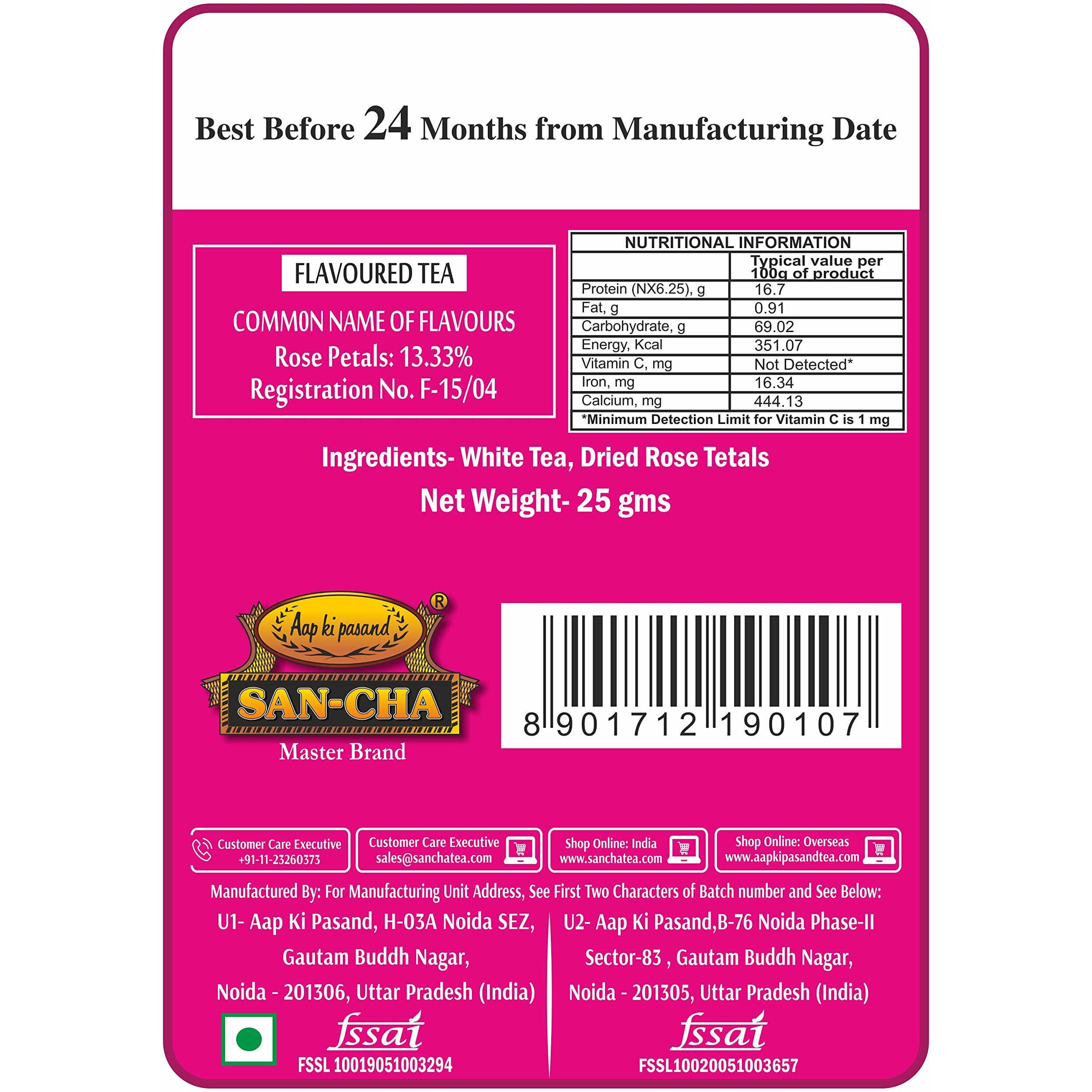 SAN-CHA Tea Boutique Rose White Tea (25X3 Cups), Pure Tea Buds Blended With Real Rose Petals, Worlds Healthiest Tea, Silver Needles White Tea, 25 Milligram