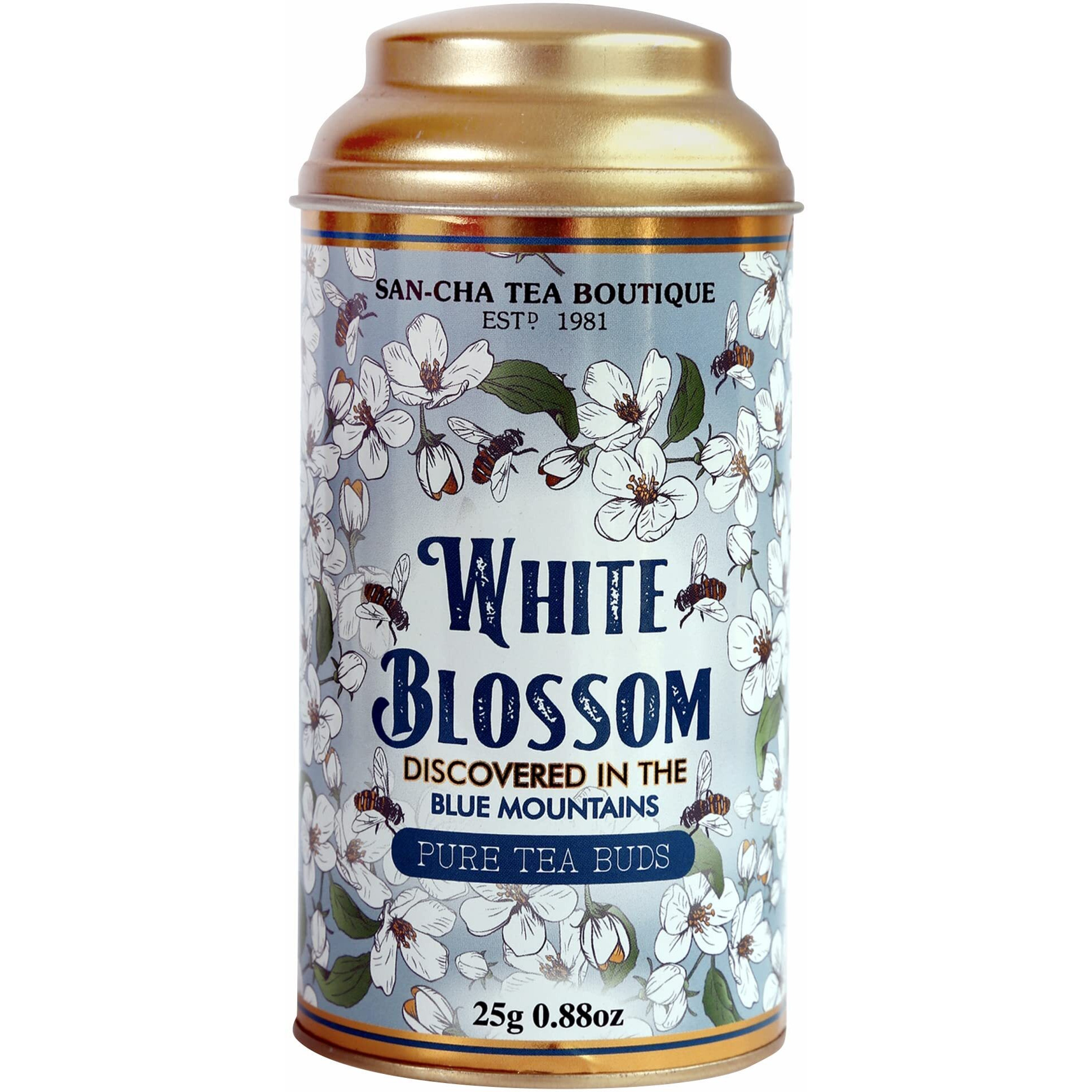 SAN-CHA Tea Boutique, White Blossom White Tea, (25X3Cups), Organic White Tea, Richest In Antioxidants, Silver Needles White Tea, Low Caffeine Tea, 50 Grams Loose Leaves, Pack Of 1
