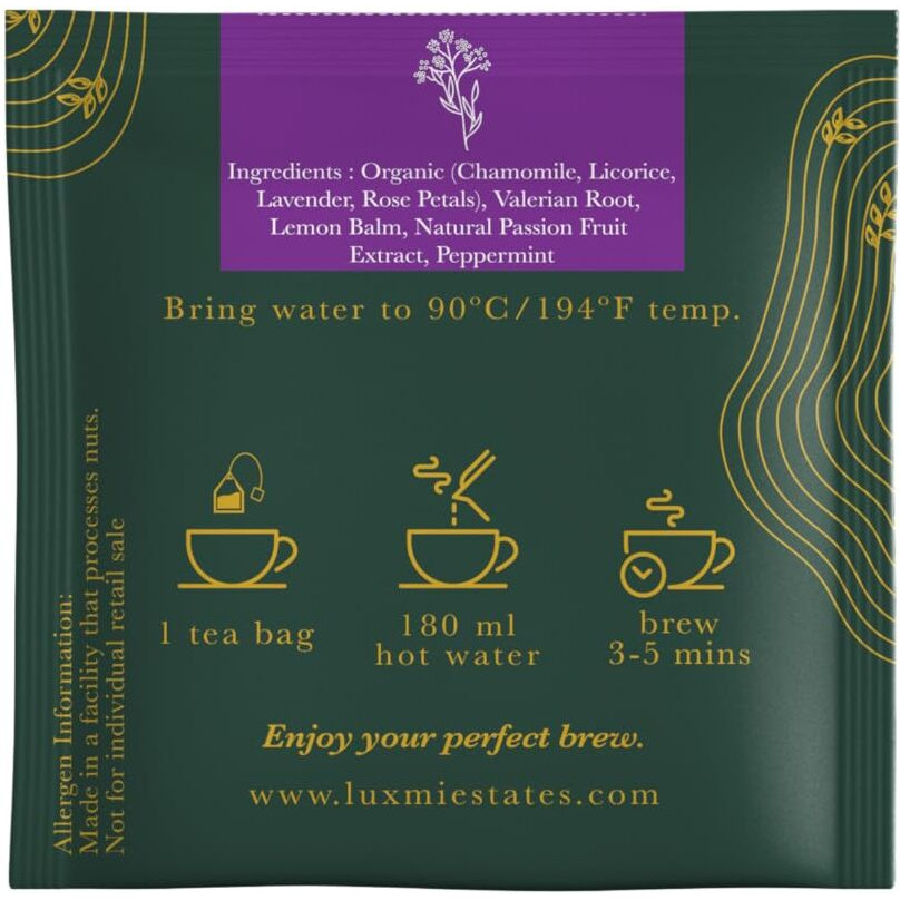 LUXMI Estates Valerian Dream Sleep Tea With Valerian Root 15 Tea Bags (30 gram)| With Chamomile, Lavender & Valerian Root | Get Better Sleep With Wellness Herbal Teas