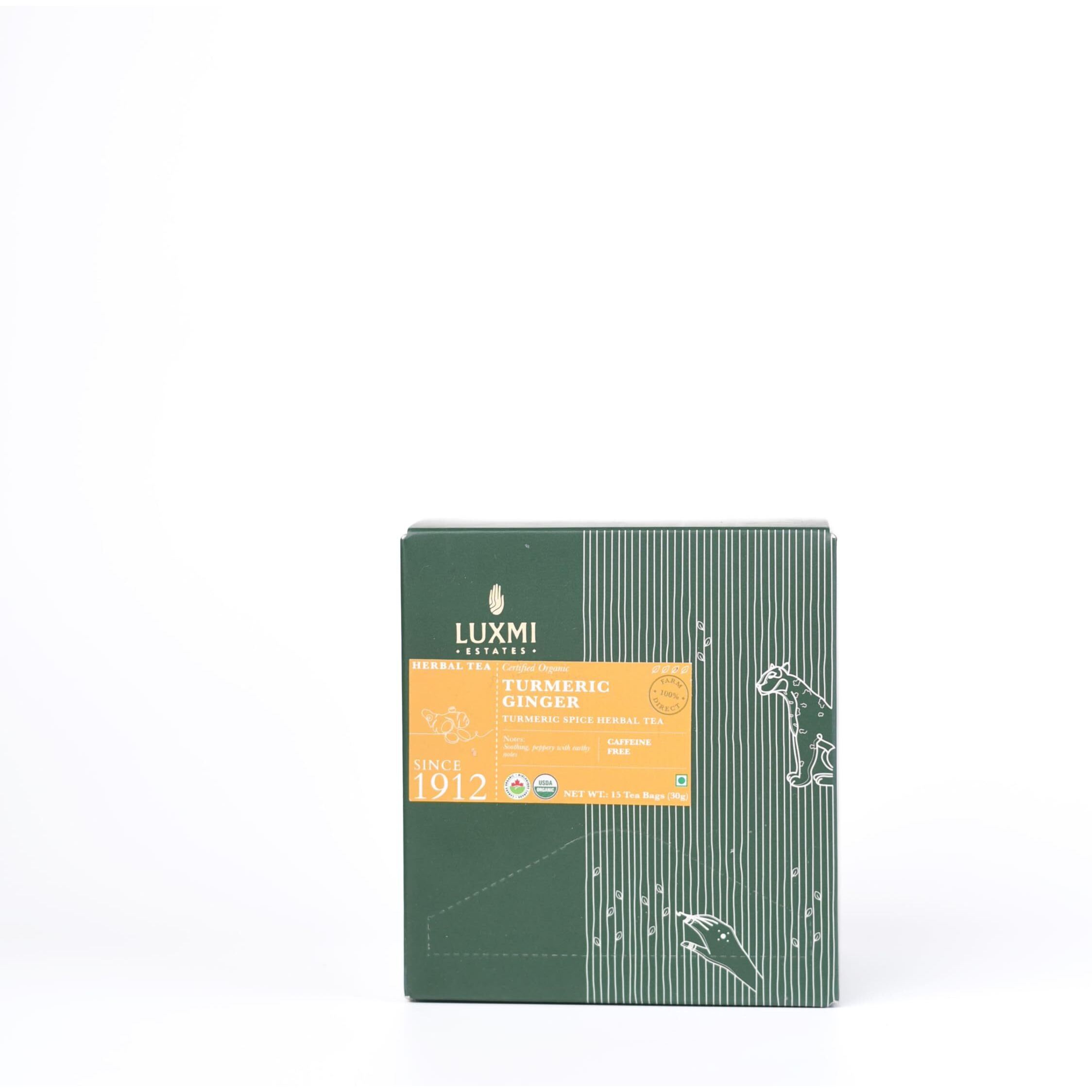 LUXMI Estates Turmeric Time-Out Herbal Tea - 15 Tea Bags (30 Gram) | Certified Usda Organic Herbal Tea | Turmeric, Ginger, Cardamom, Black Pepper Blend | Supports Healthy Inflammation Response