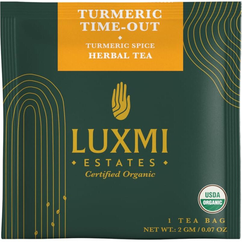 LUXMI Estates Turmeric Time-Out Herbal Tea - 15 Tea Bags (30 Gram) | Certified Usda Organic Herbal Tea | Turmeric, Ginger, Cardamom, Black Pepper Blend | Supports Healthy Inflammation Response