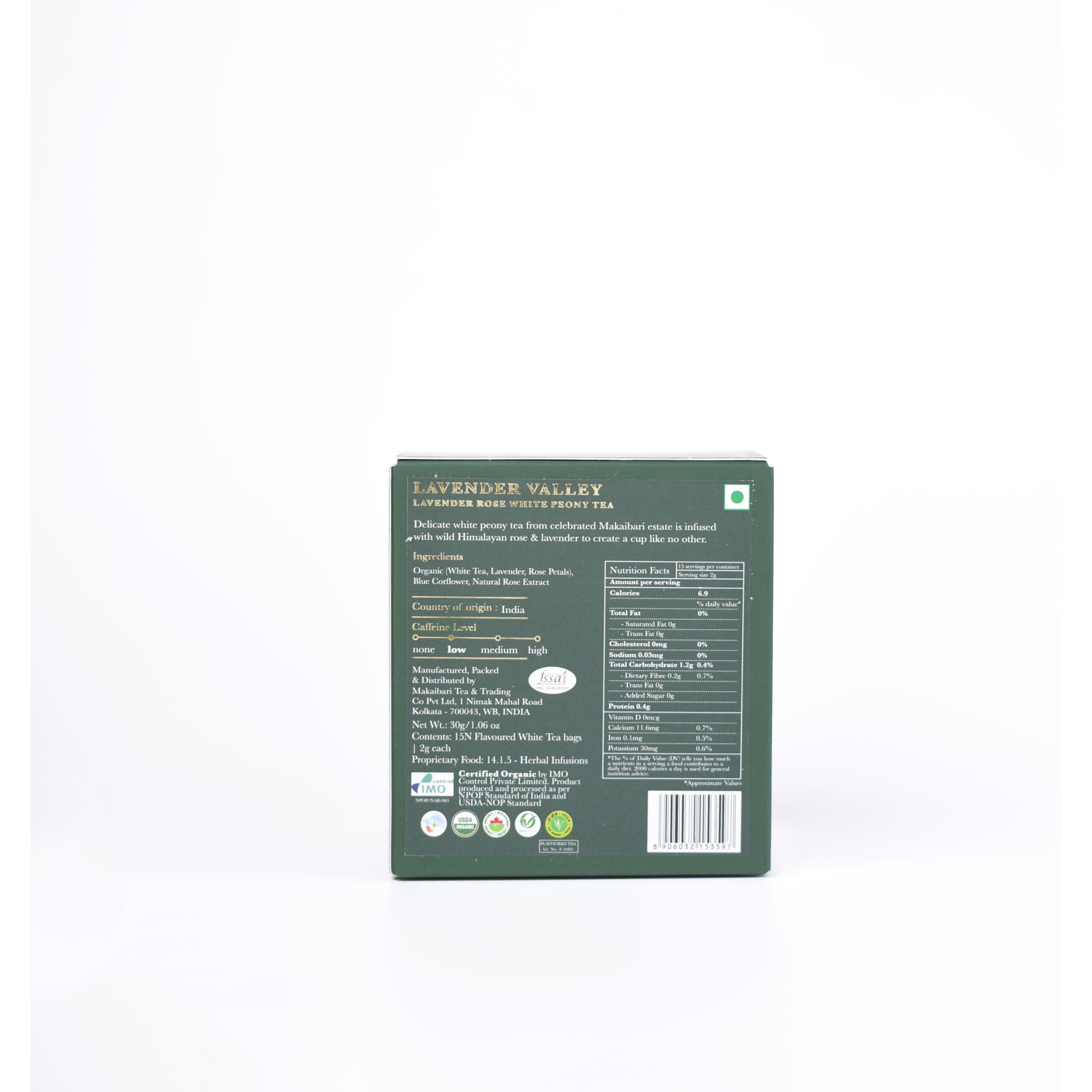 LUXMI Estates Lavender Valley White Tea - 15 Tea Bags (30 Gram) Pack | Certified Organic White Tea | Lavender Tea | Promotes Good Sleep, Stress Relief | Improves Immunity | Soothing Tea For Relaxation