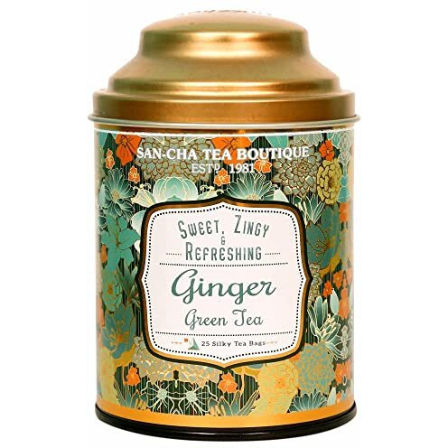 SAN-CHA Tea Boutique, Ginger Green Tea, 25 Pyramid Tea Bags, Real Adrak Chai, Immunity, Low Bitterness, Digestive Tea, 280 Gram