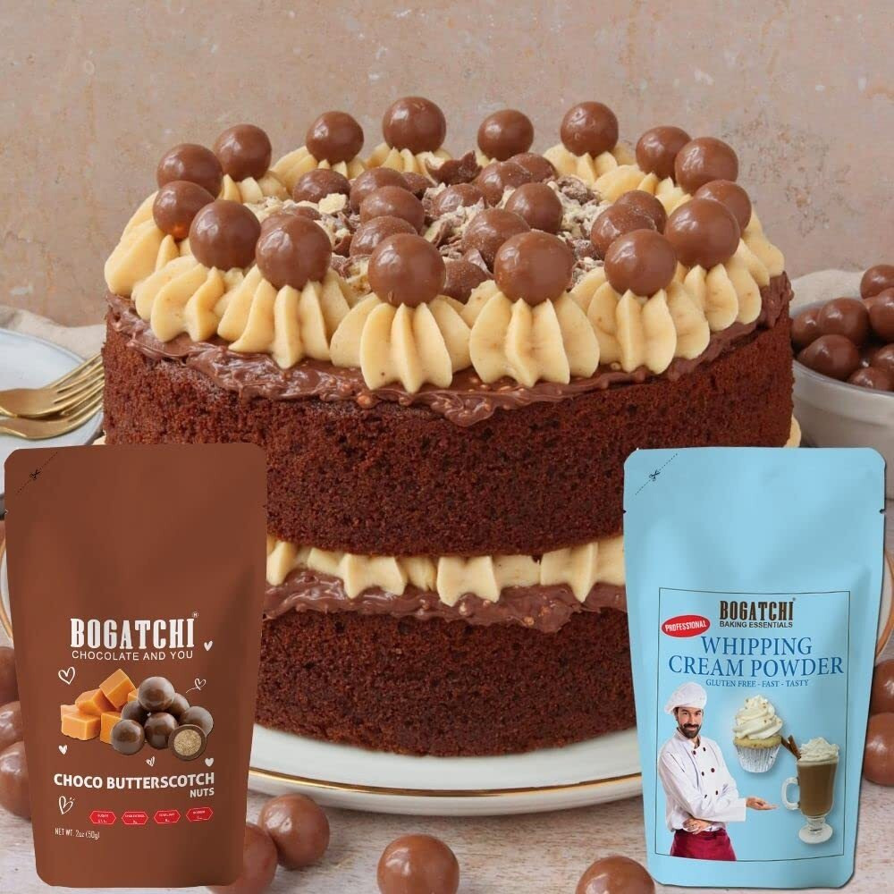 BOGATCHI Whipping Cream Powder, Whipping cream for cake, Premium Whipping cream Powder, Whipped Cream, Rich Whipping cream|FREE One Extra Whipping Cream Powder(50g)+ Chocolate Butterscotch Nuts(50g)