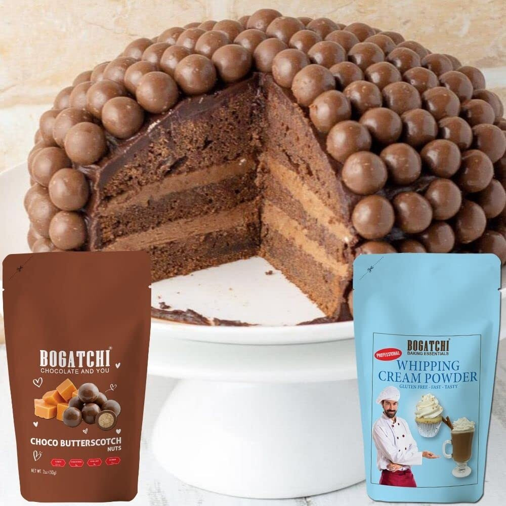 BOGATCHI Whipping Cream Powder, Whipping cream for cake, Premium Whipping cream Powder, Whipped Cream, Rich Whipping cream|FREE One Extra Whipping Cream Powder(50g)+ Chocolate Butterscotch Nuts(50g)