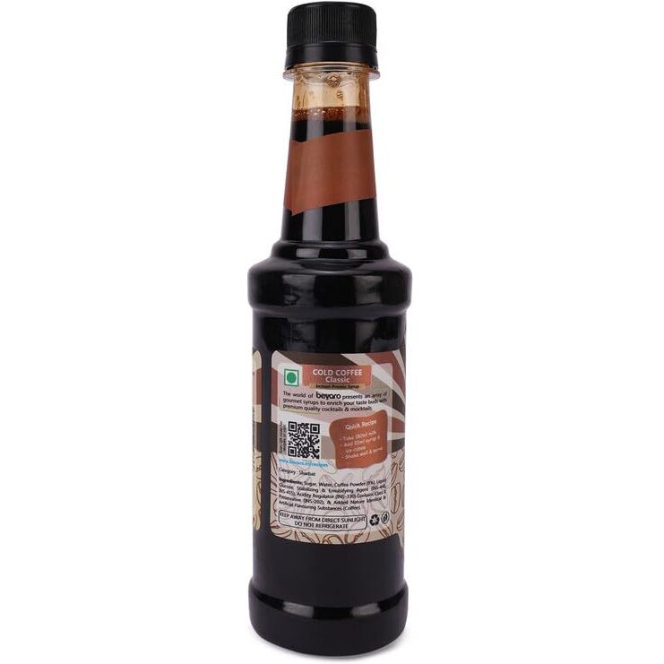 Bevaro Cold Coffee Delight Classic Syrup|Rich Coffee Concentrate Syrup| Suitable For Cold Coffee, Ice Cream, Dessert and other Beverages 300 ML (make upto 15 servings)