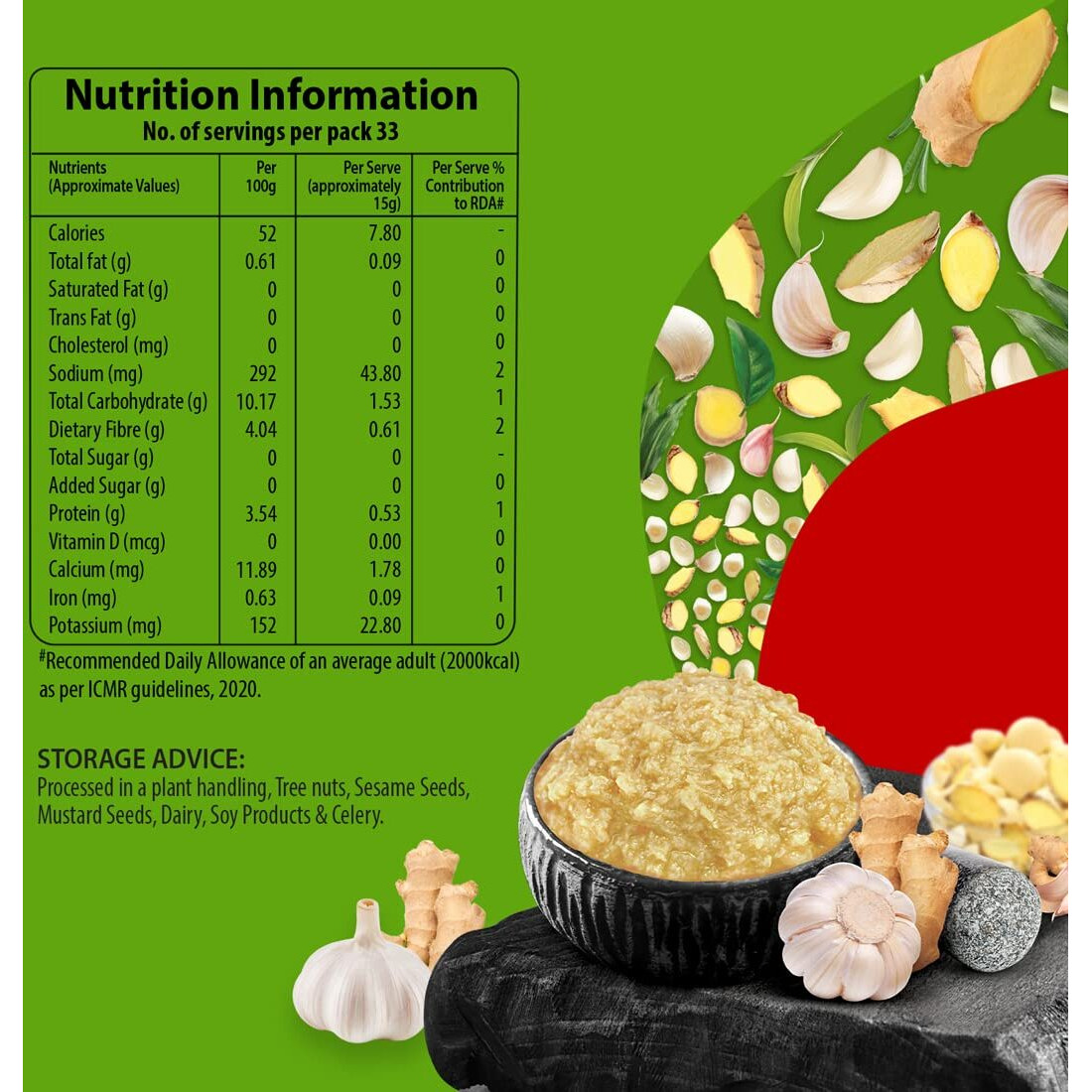 FAZLANI FOODS Fresh Ginger and Garlic Paste Ready to Use Thick Coarse for Cooking Paste, Gluten Free, Pack of 1 500GM