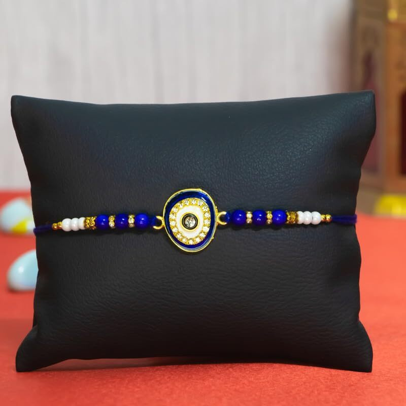 Canton Rakhi With Chocolate Gift Combo, Pack of 3 Designer Rakhi For Brother With Chocolate Gift, Roli & Greeting Card (Design-5, Rakhi With Cadbury)