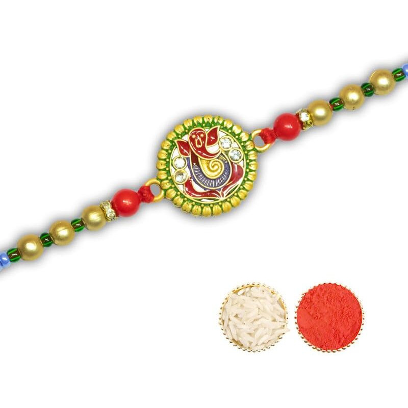 Canton Rakhi With Chocolate Gift Combo, Pack of 3 Designer Rakhi For Brother With Chocolate Gift, Roli & Greeting Card (Design-12, Rakhi With Cadbury)