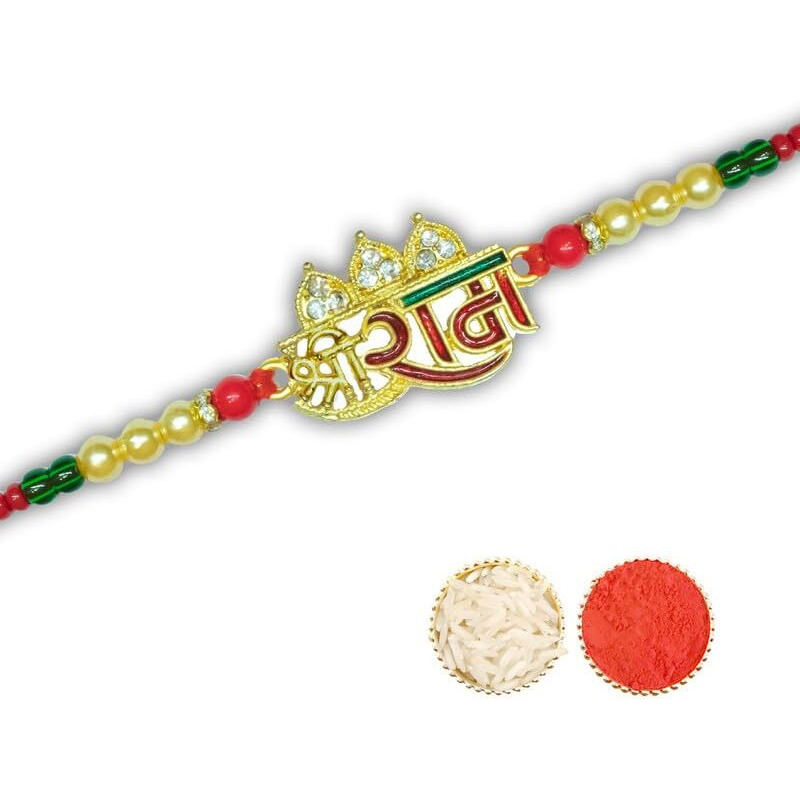 Canton Rakhi With Chocolate Gift Combo, Pack of 3 Designer Rakhi For Brother With Chocolate Gift, Roli & Greeting Card (Design-12, Rakhi With Cadbury)