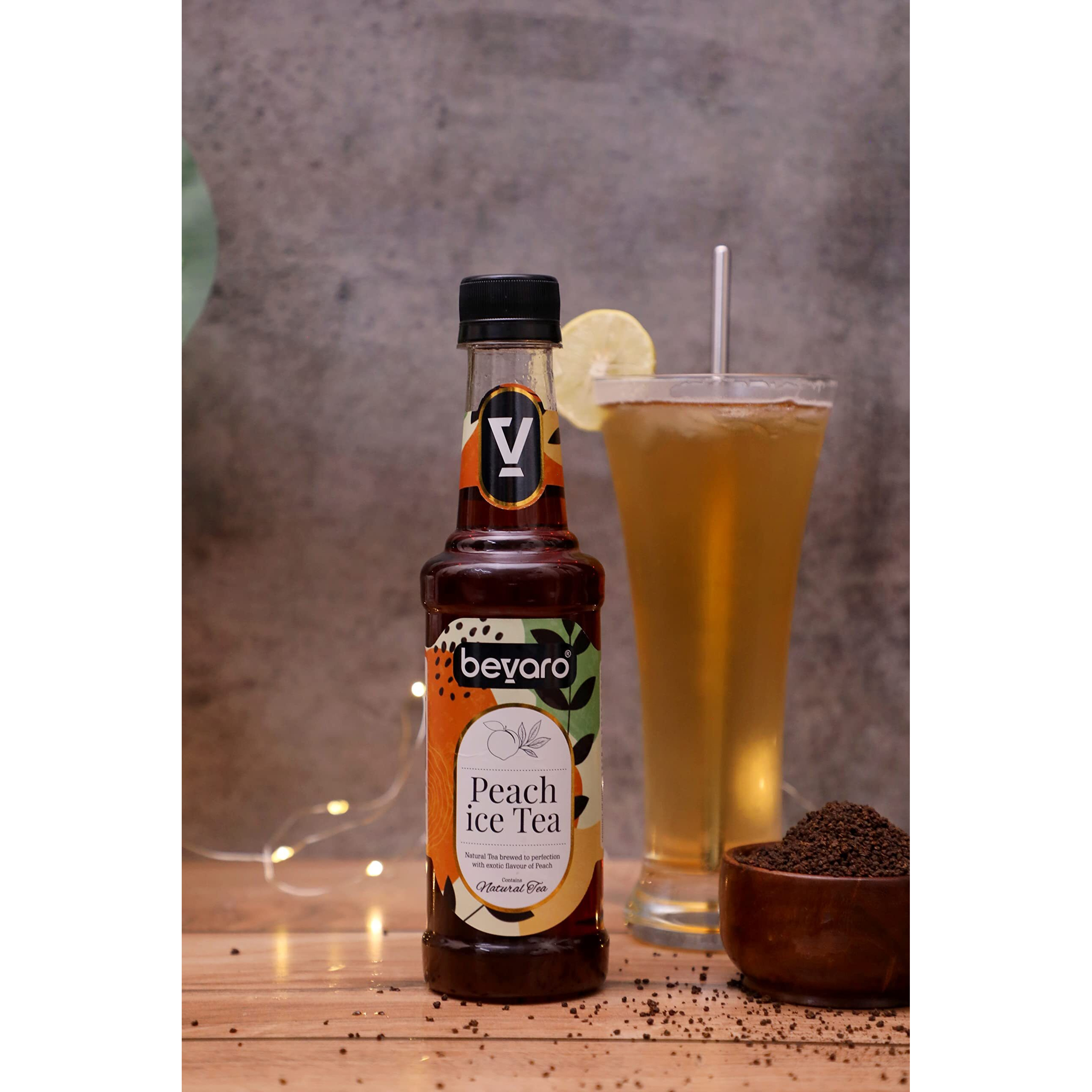 BEVARO Peach Ice Tea Syrup, 300 ml Contains Natural Tea Extracts, Gourmet Syrup for Cocktails, Mocktails, Iced tea, Mixers, Cold Brew, And other Beverages