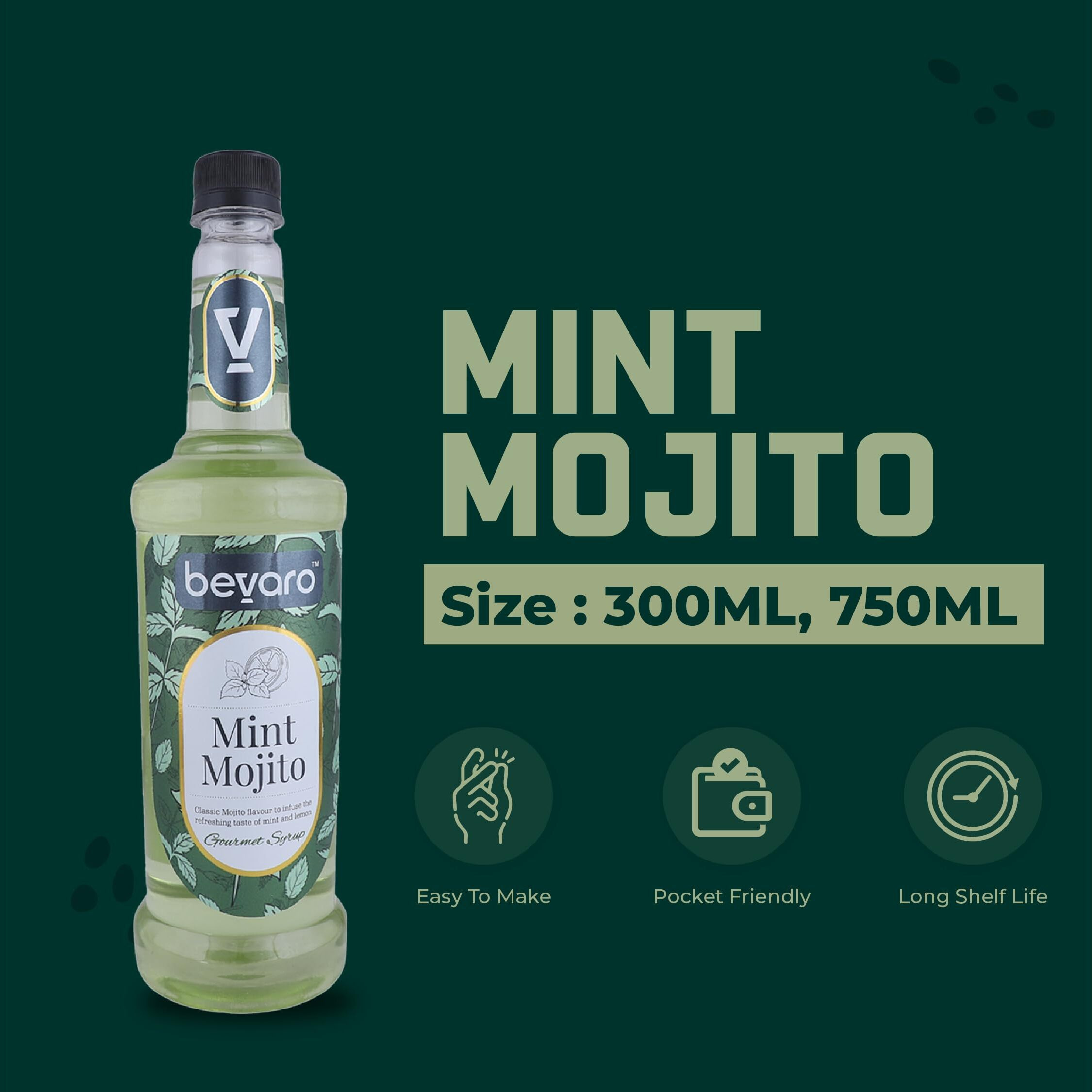 BEVARO Mint Mojito Syrup, 300 ml Refreshing Gourmet Syrup for Cocktails, Mocktails, Mixers And other Beverages