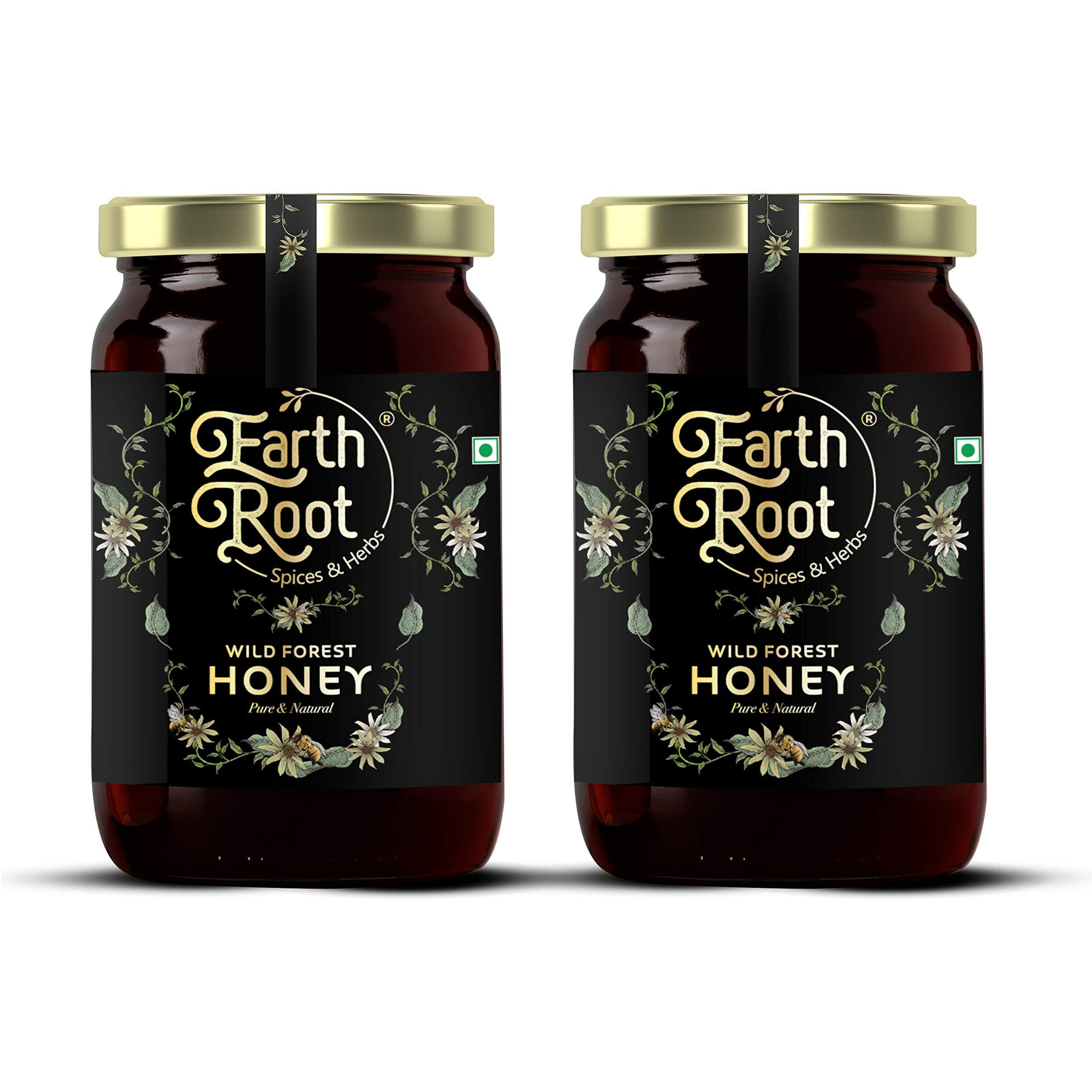 EarthRoot Wild Forest Honey, 1kg, (Pack of 2, 500g + 500g Bottle) 100% Pure and Natural.