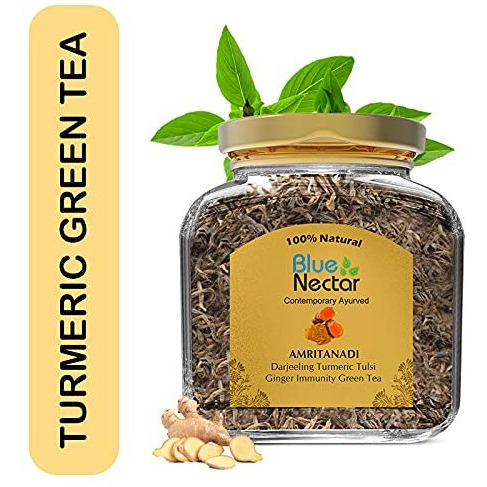 Blue Nectar Amritanadi Darjeeling Immunity Booster Green Tea with Turmeric, Tulsi & Ginger (50g | 25 cups)